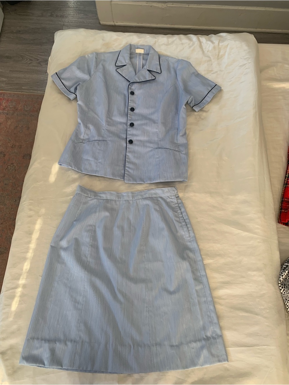 Light Blue Short-Sleeve Utility Jacket & Skirt Set